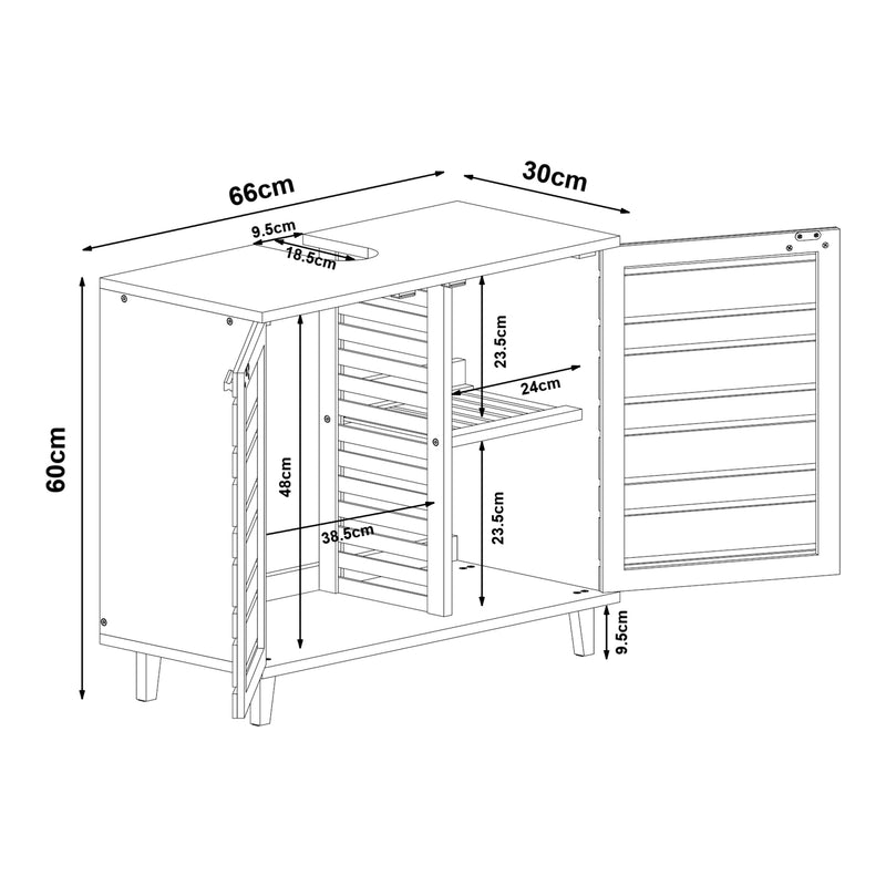 Schizzo in scala Mobile Sottolavabo da Bagno Epind con Scomparti Chiusi e Ripiano 60 x 66 x 30 cm - Bambù Naturale [en.casa]

 