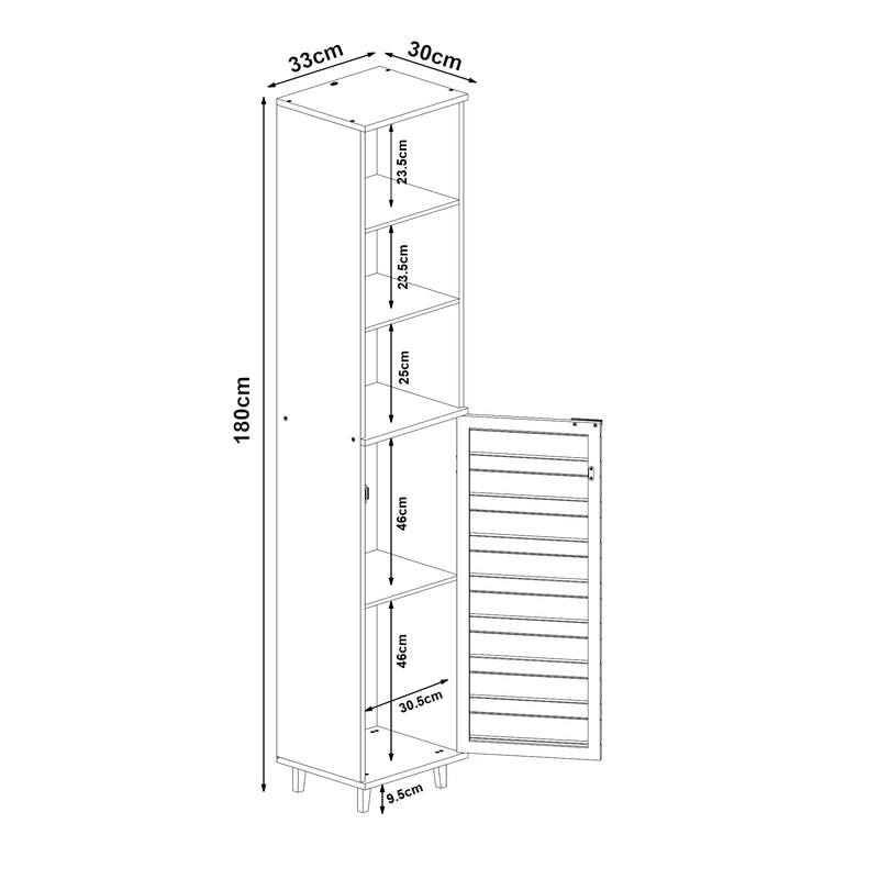 Schizzo in scala Mobile a Colonna Epind da Bagno 180 x 33 x 30 cm con Scomparti Aperti e Chiusi - Bambù Naturale [en.casa]