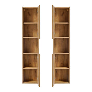 Mobile Pensile Newport a Colonna a 2 Ante e Scomparto Estraibile 30x140x25 cm - Effetto Rovere/Nero [en.casa]