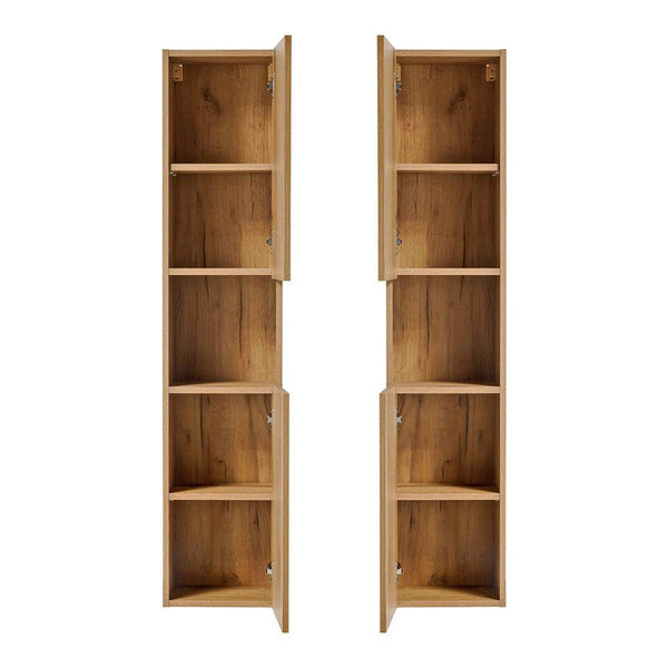 Mobile Pensile Newport a Colonna a 2 Ante e Scomparto Estraibile 30x140x25 cm - Effetto Rovere/Nero [en.casa]