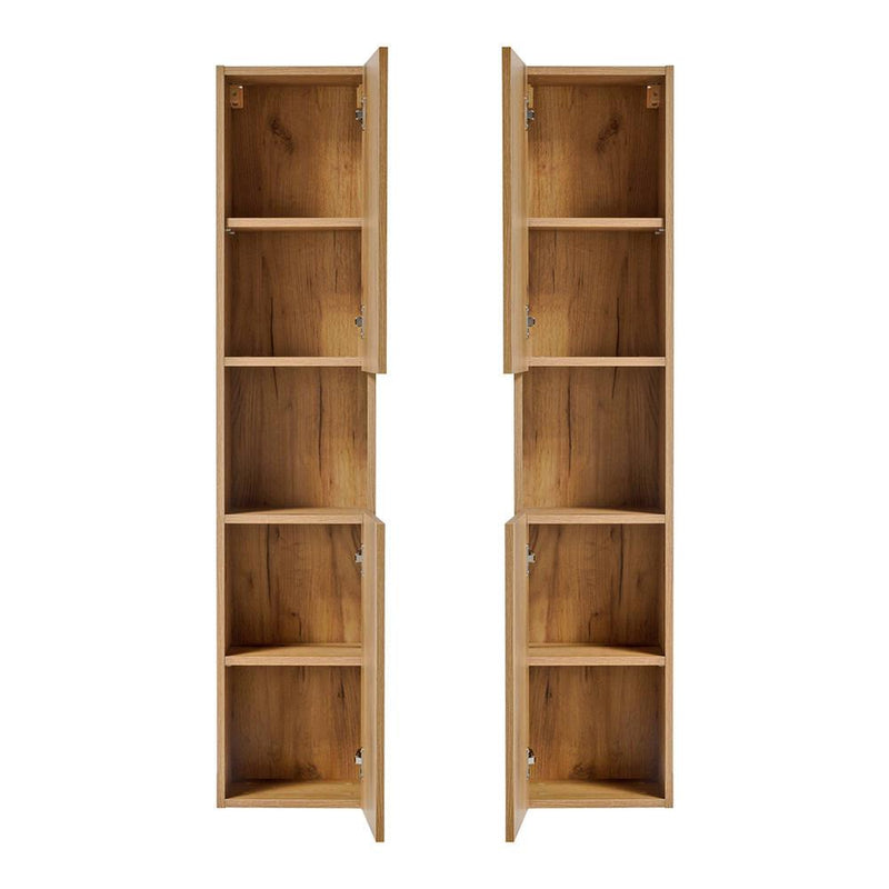 Schizzo in scala Mobile Pensile Newport a Colonna a 2 Ante e Scomparto Estraibile 30x140x25 cm - Effetto Rovere/Nero [en.casa]
