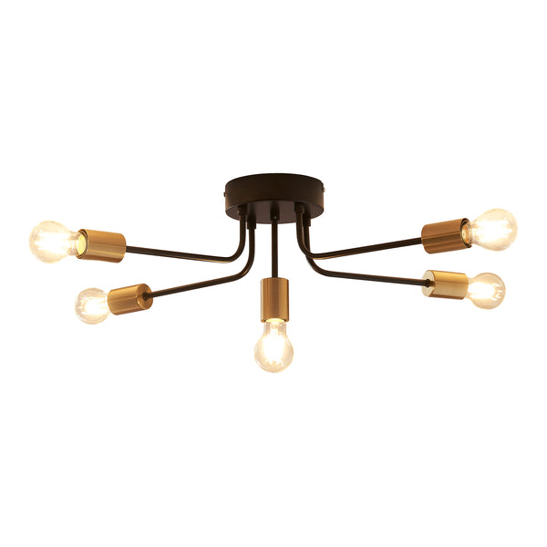 Plafoniera Benfleet 5 x E27 Nero/Ottone [lux.pro]