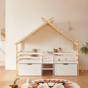 Letto a soppalco Surnadal 90x200 cm Legno di pino Bianco/Naturale [en.casa]