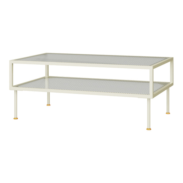 Tavolino Lindau in acciaio con piano in vetro 100x50x46 cm crema bianco [en.casa]