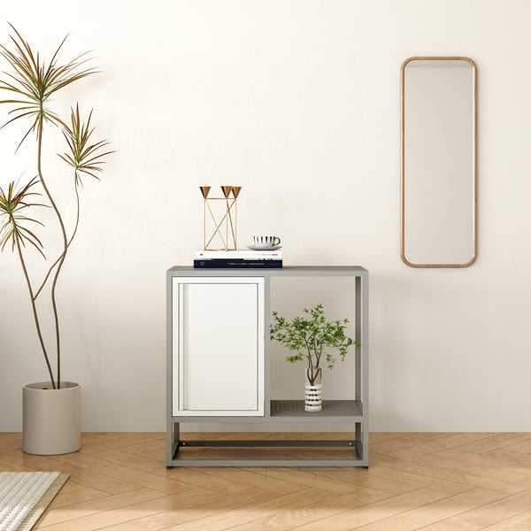 Sideboard Burlöv Acciaio 70x72x35 cm Grigio/Bianco [en.casa]