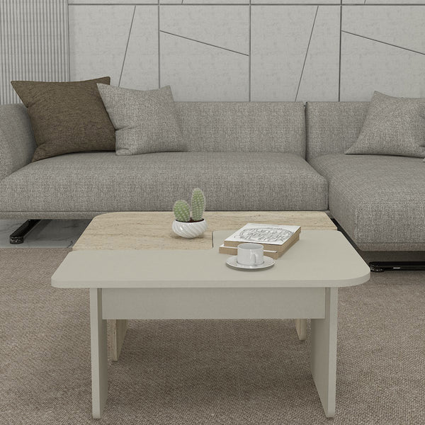 Tavolino da salotto Boneksbelt 2 pz. colori arenaria e travertino [en.casa]