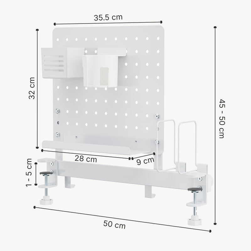 Schizzo in scala Organizzatore da Scrivania Sauda con Pegboard Pannello Forato 50 x 50 cm - Bianco [en.casa]