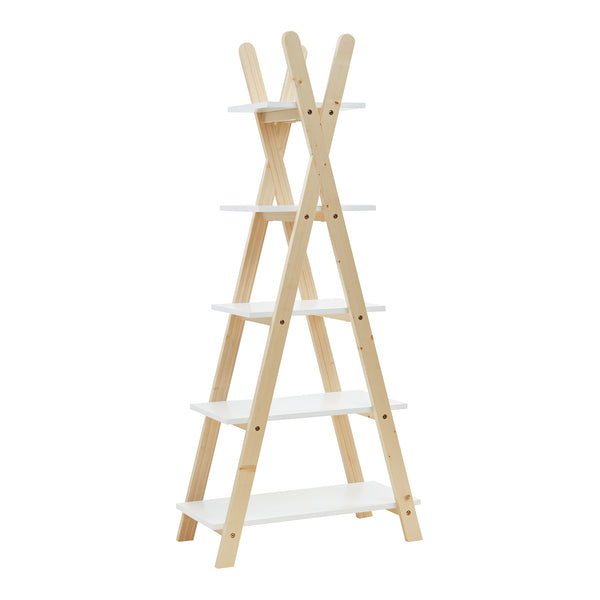 Scaffale a Scala per Cameretta Vanlilu Libreria Bassa per Bambini 145x65x32 cm Naturale / Bianco [en.casa] 
