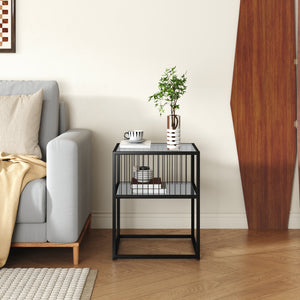 Tavolino Tronevn con piano in vetro 50x40x40 cm Nero [en.casa]