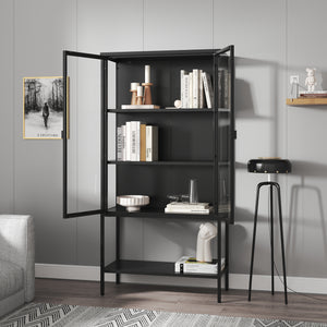 Vetrina Borshavisa in acciaio, 2 ante, 160x80x35 cm, nero [en.casa]