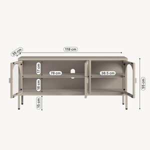 Vetrina Bassa Klippestad a 3 Ante in Vetro Credenza con 4 Scomparti 118 x 35 x 55 cm - Grigio Caldo [en.casa]

