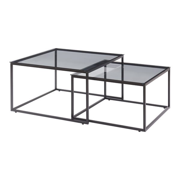 Set di 2 tavolini Tromlaslo vetro fumé, grigio [en.casa]