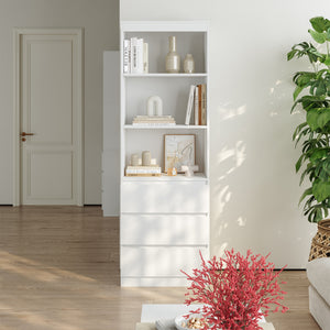 Libreria LES con 3 Scomparti e 3 Cassetti Scaffale Contenitore 180x60x35 cm Bianco [en.casa] 