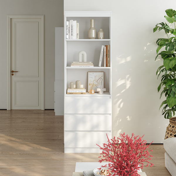 Libreria LES con 3 Scomparti e 3 Cassetti Scaffale Contenitore 180x60x35 cm Bianco [en.casa] 