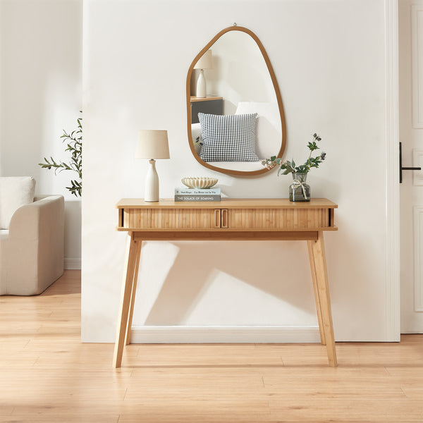 Tavolo a Consolle Tysvær a 2 Ante Scorrevoli in Bambù Naturale 110 x 40 x 78 cm [en.casa]