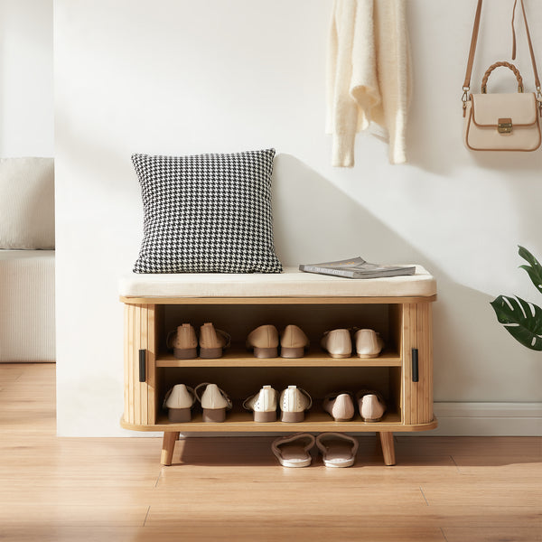 Scarpiera con cuscino Tvedestrand 50x80x40 cm Bambù/Beige [en.casa]