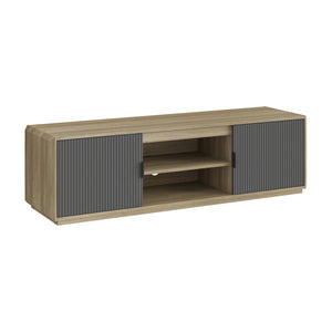 Mobile Porta TV Trömi a 2 Ante e Vani Aperti 150 x 40 x 43 cm - Effetto Rovere/Grigio [en.casa]