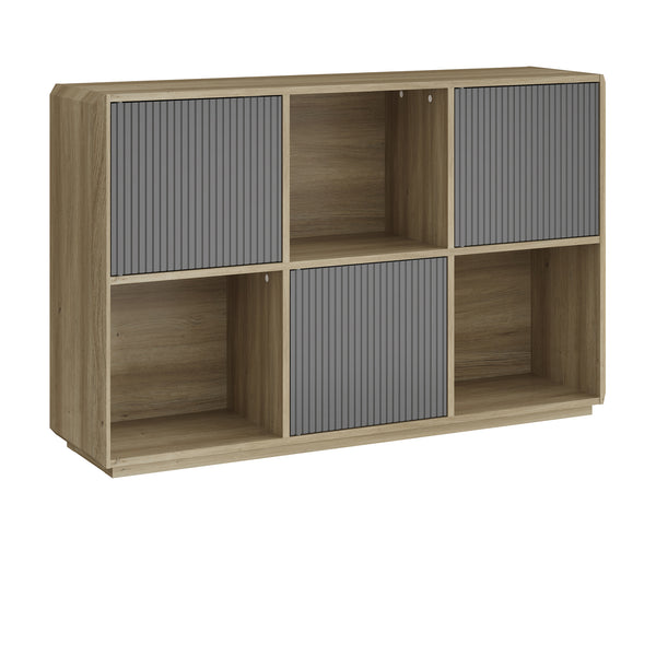 Credenza Trömi Mobile Buffet a 3 Ante e 6 Scomparti 75 x 120 x 30 cm - Effetto Rovere/Grigio [en.casa]