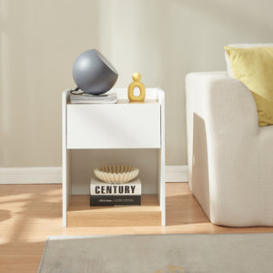 Comodino Kuorshare 55x42x37 cm Bianco/effetto quercia [en.casa]