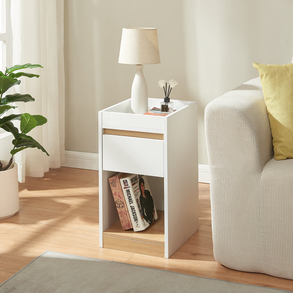 Comodino Lure 55x30x35 cm Bianco/effetto quercia [en.casa]