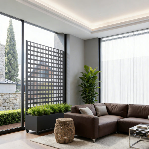 Parete divisoria Toma con fioriera in acciaio 190x82x38 cm Nero [casa.pro]