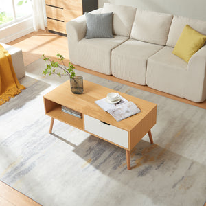 Tavolino Centrale da Caffè Bordkak con Cassetto 100 x 48 x 45 cm - Effetto Rovere / Bianco [en.casa]