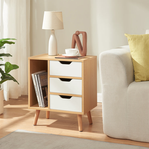 Comodino Bordkak 55x48x30 cm effetto quercia/bianco [en.casa]