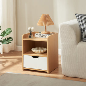 Comodino Bordkak 45x36x34 cm effetto quercia/bianco [en.casa]