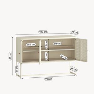 Credenza Viitasaari Mobile Contenitore Stretto a 3 Ante con Ripiani 120 x 40 x 80 cm - Bianco Crema [en.casa]