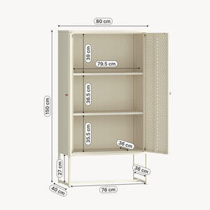 Mobile Contenitore Viitasaari Credenza Alta a 2 Ante e Ripiani 150 x 80 x 40 cm - Bianco Crema [en.casa]