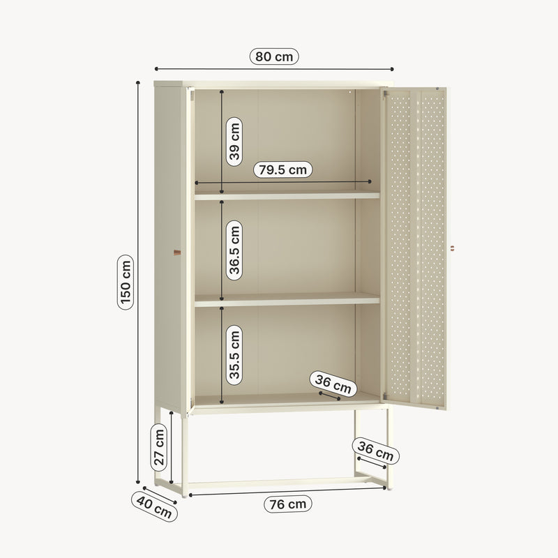 Schizzo in scala Mobile Contenitore Viitasaari Credenza Alta a 2 Ante e Ripiani 150 x 80 x 40 cm - Bianco Crema [en.casa]