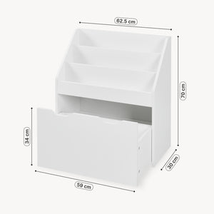 Libreria a Scaletta Sirlstalo per Cameretta Scaffale con 3 Scomparti e Cassetto a Rotelle 70 x 63 x 30 cm - Bianco [en.casa] 