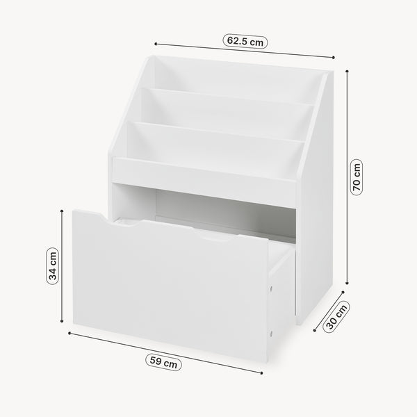 Libreria a Scaletta Sirlstalo per Cameretta Scaffale con 3 Scomparti e Cassetto a Rotelle 70 x 63 x 30 cm - Bianco [en.casa] 