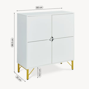 Credenza Reyri Madia Moderna Salvaspazio con 4 Ante 90x80x35 cm Bianco / color Oro [en.casa] 