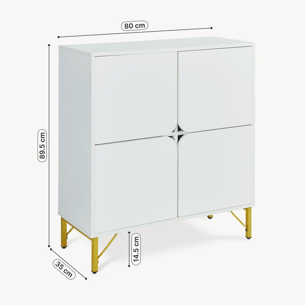 Credenza Reyri Madia Moderna Salvaspazio con 4 Ante 90x80x35 cm Bianco / color Oro [en.casa] 