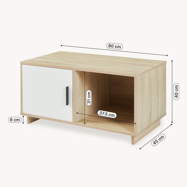 Tavolino Centrale da Salotto Kenta 80x45x40 cm Effeto Rovere Sonoma/Bianco [en.casa]