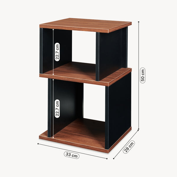 Tavolino Laterale Trond Mobiletto Basso a 2 Scomparti 50 x 33 x 29 cm - Nero/Effetto Noce [en.casa]