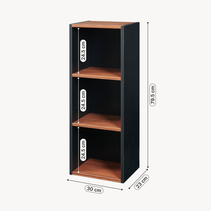 Schizzo in scala Scaffale da Terra Trond Libreria a 3 Scomparti Aperti 80 x 30 x 23 cm - Nero/Effetto Noce [en.casa]
