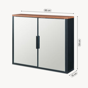 Mobiletto da Parete Trond con 2 Ante a Specchio Armadietto Pensile da Bagno 50 x 60 x 15 cm - Nero/Effetto Noce [en.casa]


