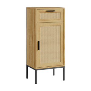 Mobile da Bagno Marhasa con Cassetto e Anta 92 x 40 x 30 cm - Effetto Rovere / Rattan / Nero [en.casa]