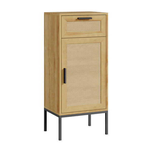 Mobile da Bagno Marhasa con Cassetto e Anta 92 x 40 x 30 cm - Effetto Rovere / Rattan / Nero [en.casa]