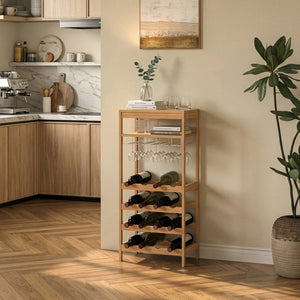 Scaffale Portabottiglie Fillby Cantinetta Vino 100 x 47 x 29 cm in Bambù Naturale [en.casa]