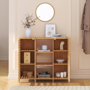 Mobile Contenitore Hakseri a 2 Elementi con Ante e Vani Aperti 87 x 99 x 33 cm in Bambù Naturale [en.casa]