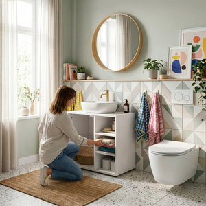 Mobile Sottolavabo Kulaik da Bagno ad Anta e 3 Scomparti Aperti 51 x 60 x 32 cm - Bianco [en.casa] 