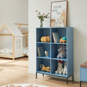 Libreria Colwyn con 6 Ripiani Scaffale da Terra 120 x 80 x 30 cm - Blu [en.casa]