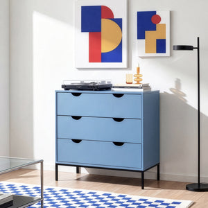 Comò a 3 Cassetti Colwyn Cassettiera Mobile Contenitore 78 x 80 x 40 cm - Blu [en.casa]