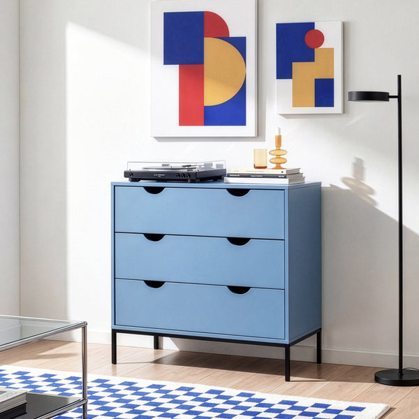 Comò a 3 Cassetti Colwyn Cassettiera Mobile Contenitore 78 x 80 x 40 cm - Blu [en.casa]