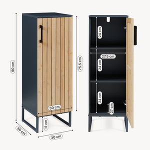 Mobile da Terra Svanes con Anta in Bambù e Ripiani per Bagno 90 x 30 x 30 cm - Grigio Scuro/Naturale [en.casa]