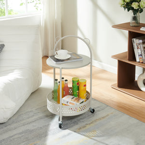 Carrello Portaoggetti Jässaatka a Rotelle Tavolino Rotondo in Acciaio con 2 Ripiani 76 x Ø40 cm - Grigio [en.casa]