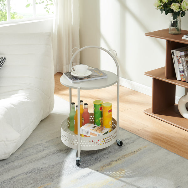 Carrello Portaoggetti Jässaatka a Rotelle Tavolino Rotondo in Acciaio con 2 Ripiani 76 x Ø40 cm - Grigio [en.casa]